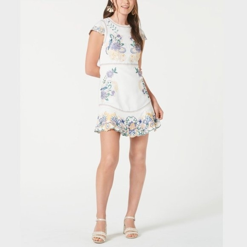 Foxiedox White Floral Cap Sleeve Fit & Flare Mini Dress XS